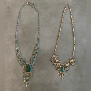 Set of 2 Necklaces Handmade in Mexico Artisan Jewelry Silver Turquoise Necklaces